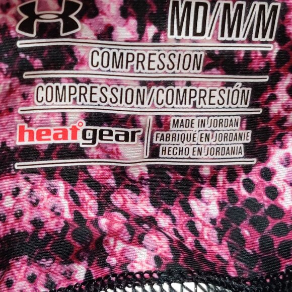 Under Armour M HeatGear Black Compression Leggings Pink Snake Print Panels Capri - Picture 4 of 5